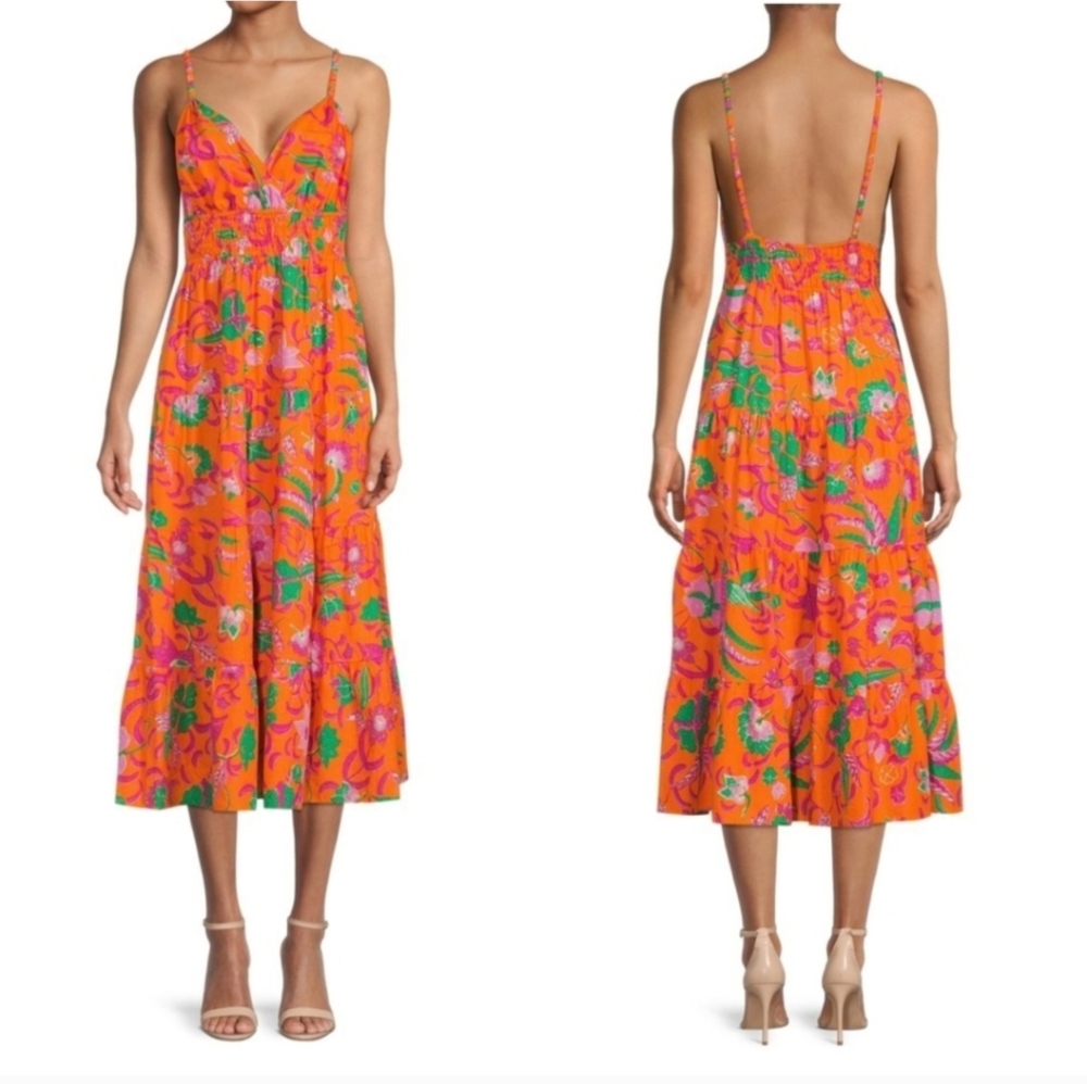 NWT Derek Lam 10 Crosby Cecelia Tiered  Midi Floral Orange Maxi Dress $550
